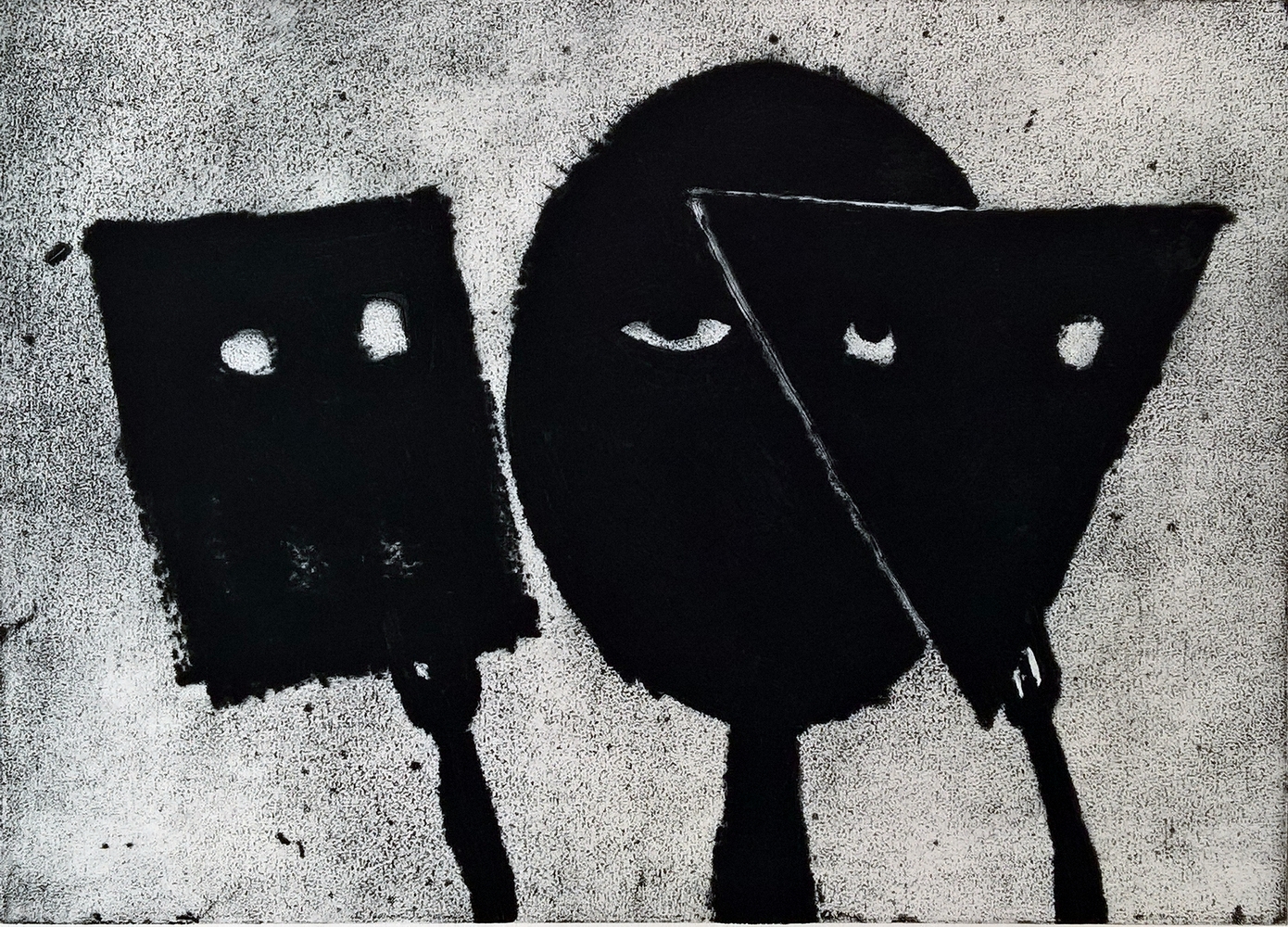 Albrecht Genin, mit Masken, carborundumdruck auf Bütten, 2000, Blatt 60x80cm, Auflage 12,