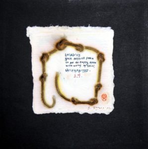 24 Kordel in handgeschöpftem Papier Tinte auf schwarzem Karton auf weißem Passepartoutkarton 50x40cm